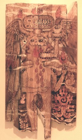 Yoesoef Olla, Two Barakas
 94 x 48.5 cm
 oil & marker on teak wood